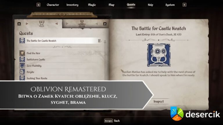 Oblivion Remastered – Bitwa o Zamek Kvatch: oblężenie, klucz, sygnet, brama