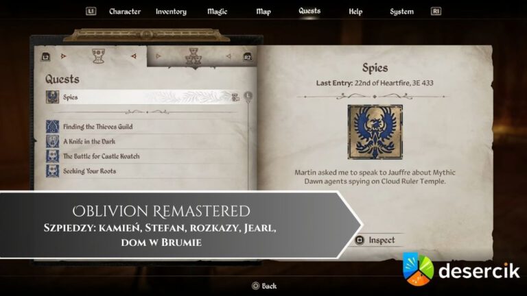 Oblivion Remastered – Szpiedzy: kamień, Stefan, rozkazy, Jearl, dom w Brumie