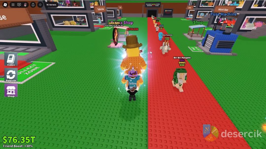 Ułóżcie się w linię jeden nad drugim, tak aby Brainrots w rękach graczy były dokładnie na sobie.