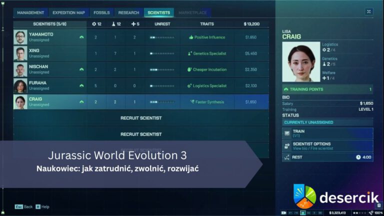 Jurassic World Evolution 3 – Naukowiec: jak zatrudnić, zwolnić, rozwijać