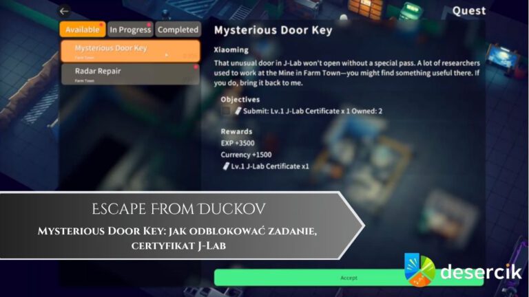 Escape From Duckov – Mysterious Door Key: jak odblokować zadanie, certyfikat J-Lab