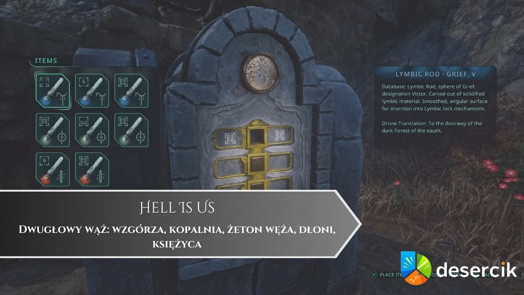 Hell is Us – Dwugłowy wąż: wzgórza, kopalnia, żeton węża, dłoni, księżyca